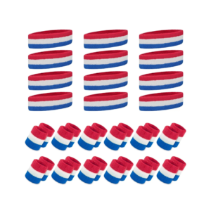 12 Sets Sports Sweatband Sets - 24 Wristbands - Red/White/Blue