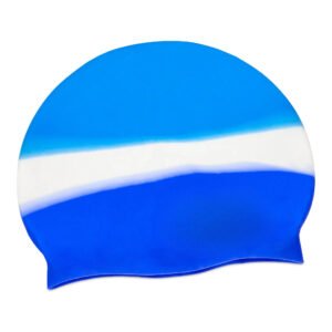 Latex-free Silicone Junior Swim Cap, Blue/White