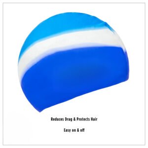 Latex-free Silicone Junior Swim Cap, Blue/White