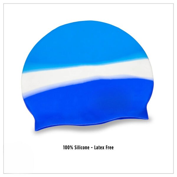 Latex-free Silicone Junior Swim Cap, Blue/White - Image 3