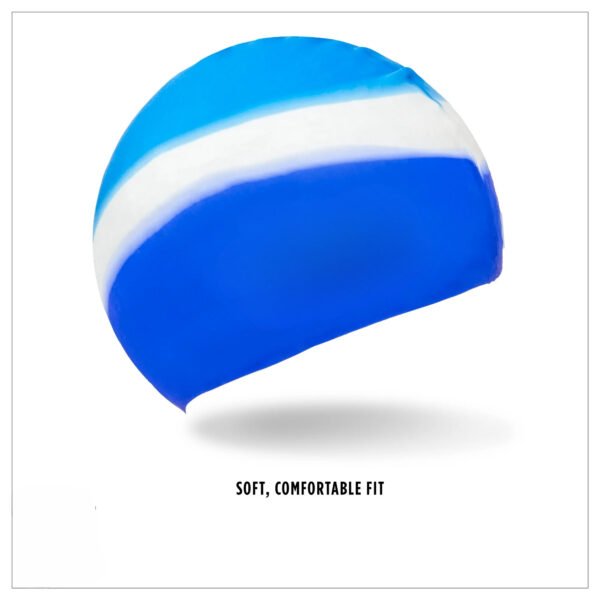 Latex-free Silicone Junior Swim Cap, Blue/White - Image 4