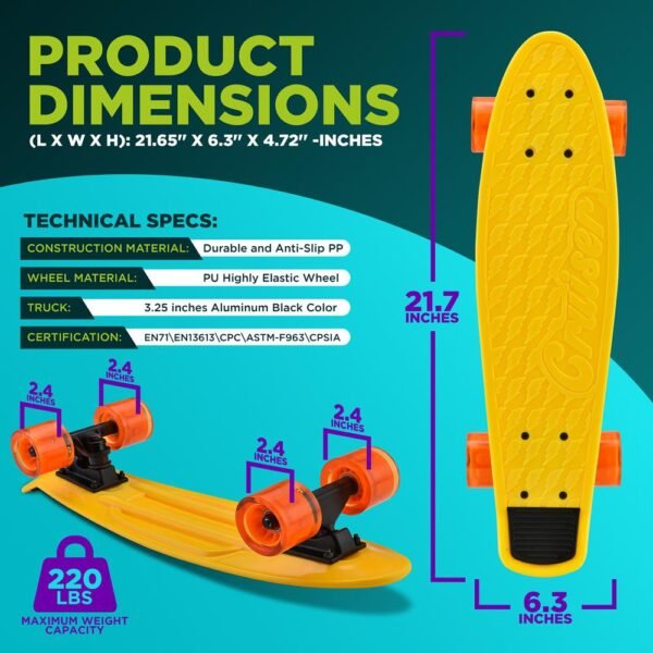 Standard Skateboard Mini Cruiser - 6'' PP Deck Complete Double - Image 2
